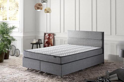 Silver Yatak Baza Başlık Seti 140x190 Çift Kişilik Full Ortopedik Yatak Gri Keten Baza Başlık
