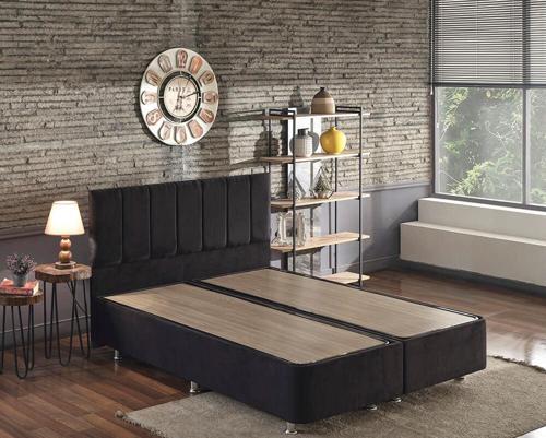 Ela Baza ve Başlık Seti 200x200 cm Çift Kişilik Siyah Kumaş Baza ve Başlığı Silinebilir Soho Kumaş