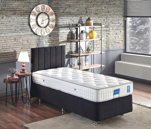 Juliette 100x200 cm Tek Kişilik Lüks Yatak Seti - Siyah Kumaş Baza, Başlık ve Yatak Takımı
