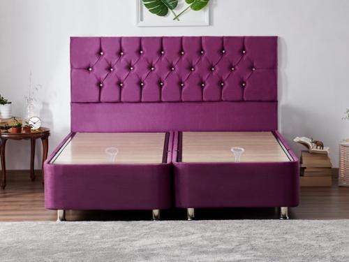 Violet Baza ve Başlık Seti 140x190 cm Çift Kişilik Sandıklı Mor Kumaş Baza ve Başlığı