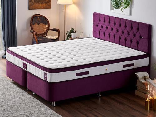 Violet Yatak Seti 160x200 cm Çift Kişilik Yatak Baza Başlık Takımı - Orta Sert Yatak Mor Baza ve Başlığı