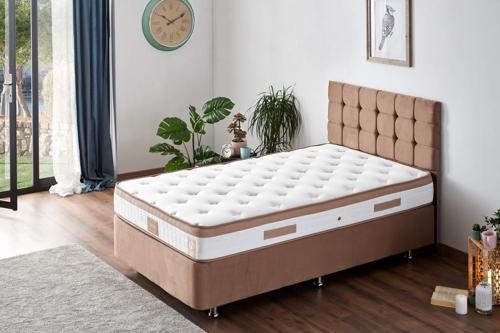 Latte 120x200 cm Tek Kişilik Yatak Baza Başlık Seti - Sert Yatak, Kumaş Baza ve Başlık Takımı