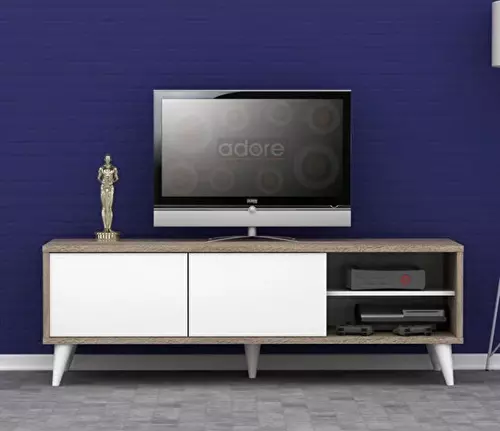 Retro Wide Slide TV Sehpası-Latte-Soft Beyaz 150x50x40 cm (GxYxD)