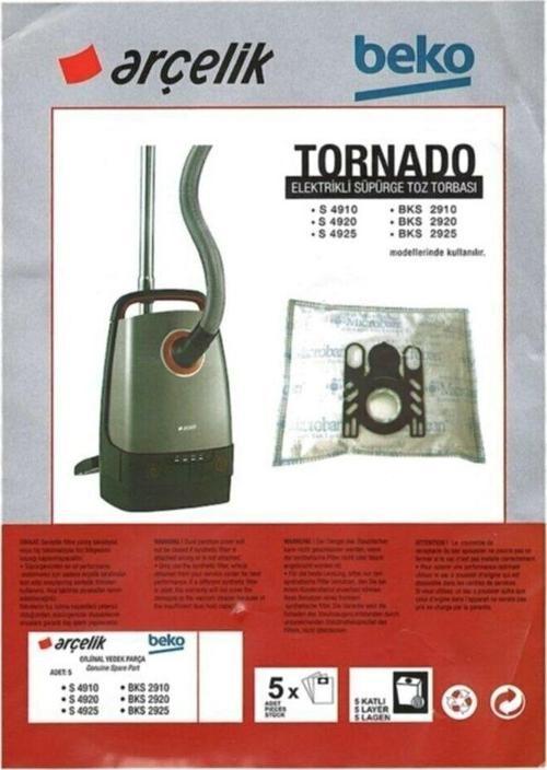 Beko Tornado S 4910 Uyumlu Süpürge Bez Toz Torbası 5 Adet
