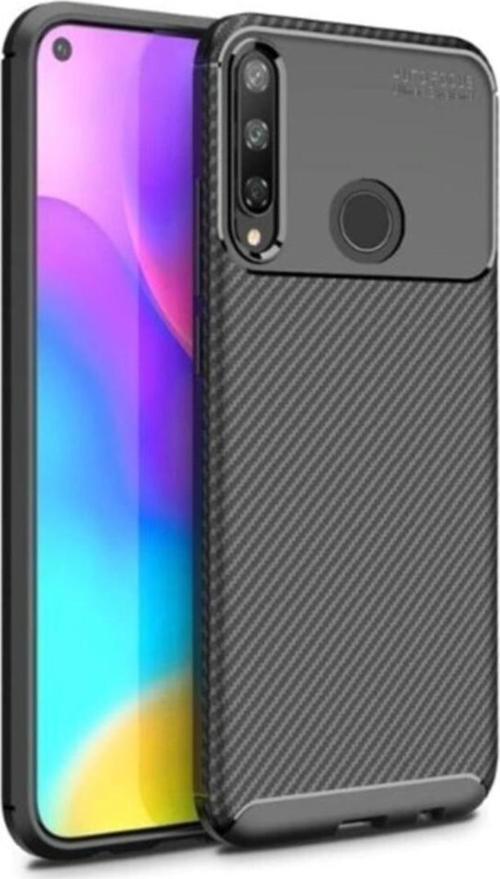 Huawei P40 Lite E Karbon Tasarımlı Kapak - Siyah