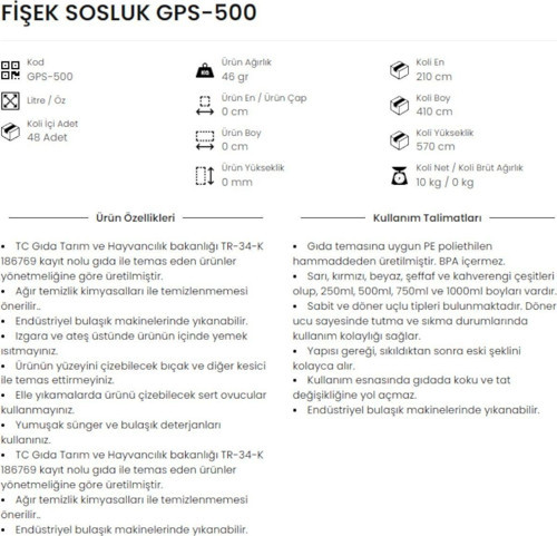 500 ML. FİŞEK SOSLUK YAĞDANLIK 10 ADET