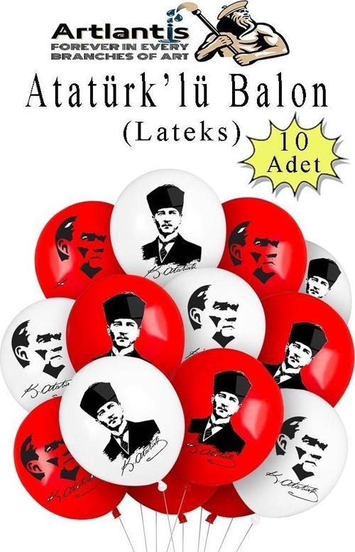 Atatüklü Balon 10 Adet Ata Balon Süsleme 29 Ekim 23 Nisan Kırmızı Beyaz Balon Bayrak Balon Bayram