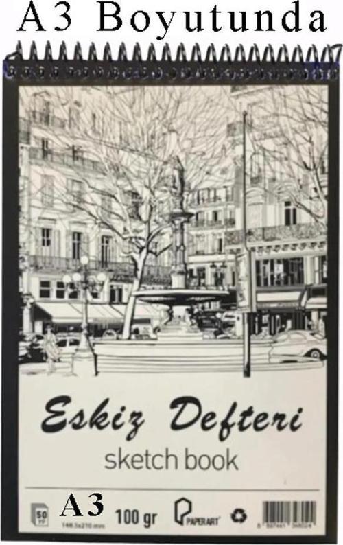 Eskiz Defteri A3 Spralli 50 Yaprak 1 Adet 100 gr 297x420 mm Sketch Book Üstten Açılmalı Ezkiz Defteri