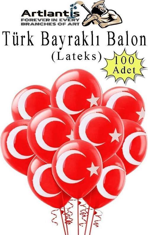 Türk Bayraklı Balon 100 Adet Ay Yıldızlı Balon Süsleme 29 Ekim 23 Nisan Kırmızı Beyaz Balon Bayrak Balon Bayram