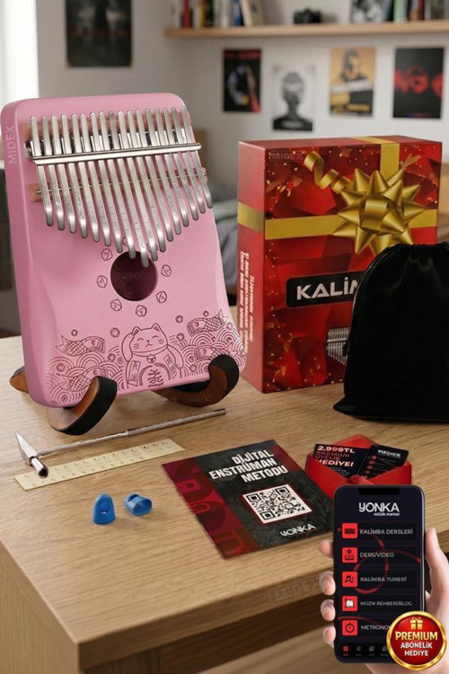 KLX-350-PAK Hakiki Ağaç Pembe Kalimba 17 Tuşlu Full Set
