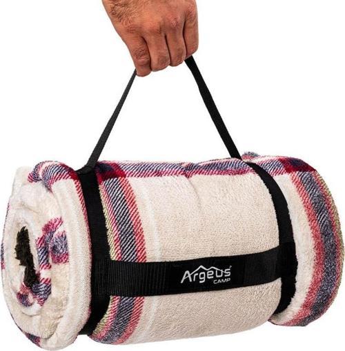 Peluş Polar Kamp Battaniyesi - Mavi Ekose - Acil Durum Battaniye - Argeus Camp