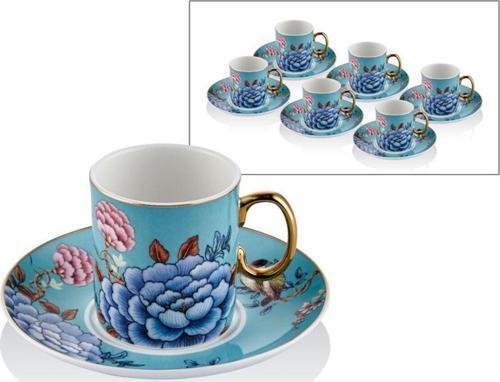 Floral Blue Porselen 12 Parça 6 Kişilik Kahve Fincan Takımı