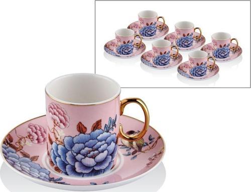 Floral Pink Porselen 12 Parça 6 Kişilik Kahve Fincan Takımı