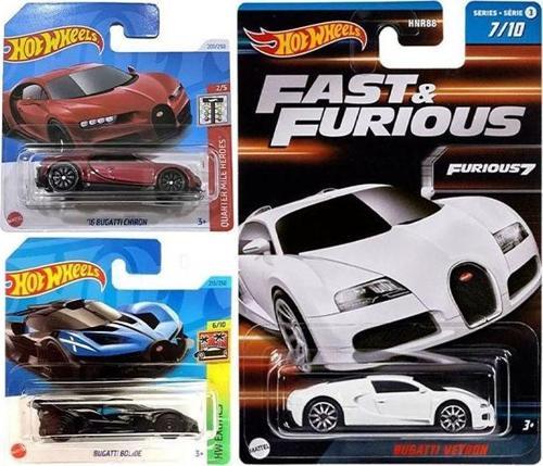 3 Araç Bugatti Set - Veyron & Bolide & Chiron (1/64)