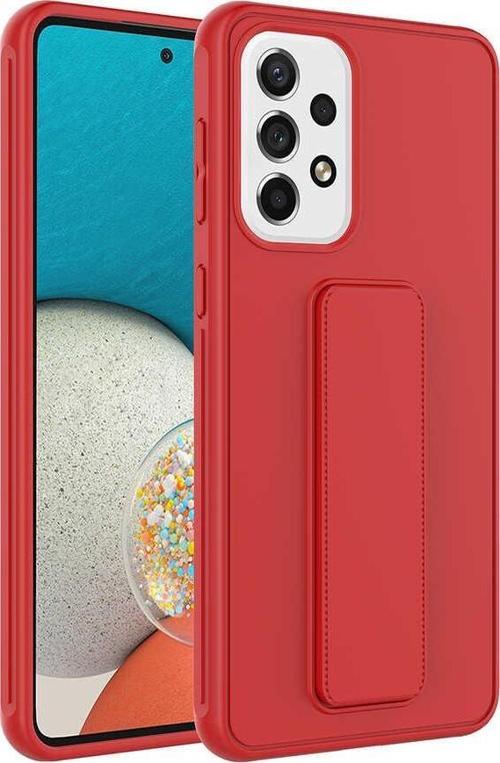 Samsung Galaxy A32 4G Kapak Standlı El Tutacaklı Silikon Kılıf - Kırmızı