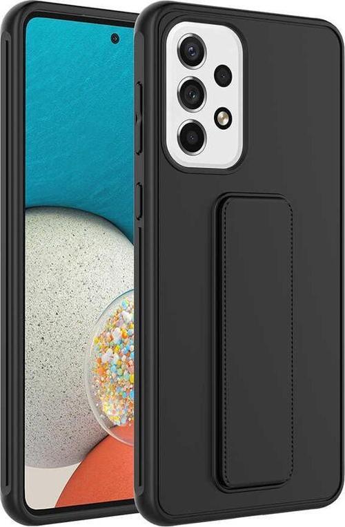 Samsung Galaxy A32 4G Kapak Standlı El Tutacaklı Silikon Kılıf - Siyah