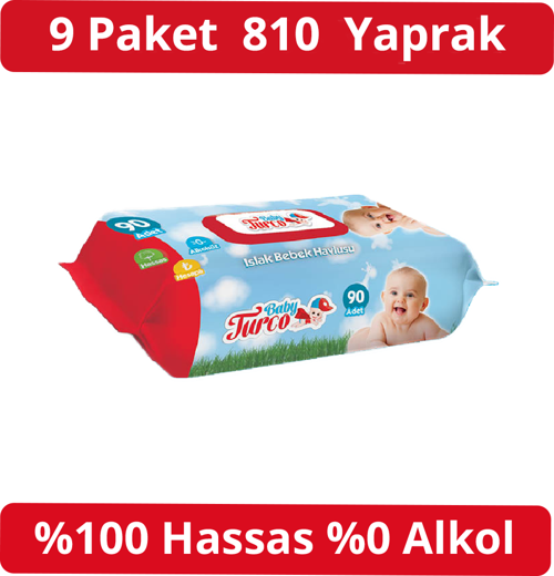 Islak Havlu 90'lı Kapaklı 9 Adet 810 Yaprak
