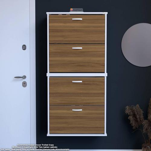 UMAY' 2 Li Asma Antre Hol 52 x 148 x 25, 5 cm’ lik 4 Düşer Kapak 8 Raf Bölmeli Ayakkabılık