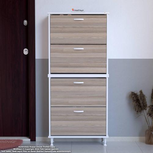 UMAY' 2 Li Kapı Önü 52 x 160 x 25,5 cm’ lik 4 Düşer Kapak 8 Göz Bölmeli Ayakkabılık