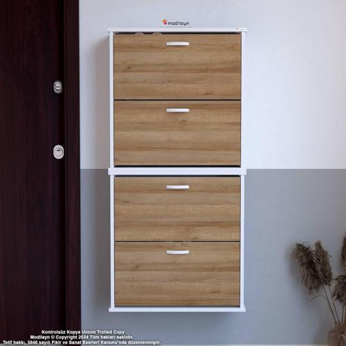 UMAY Asma Kapı Önü 52 x 148 x 25, 5 cm’ lik 4 Düşer Kapak 8 Göz Raf Bölmeli Ayakkabılık