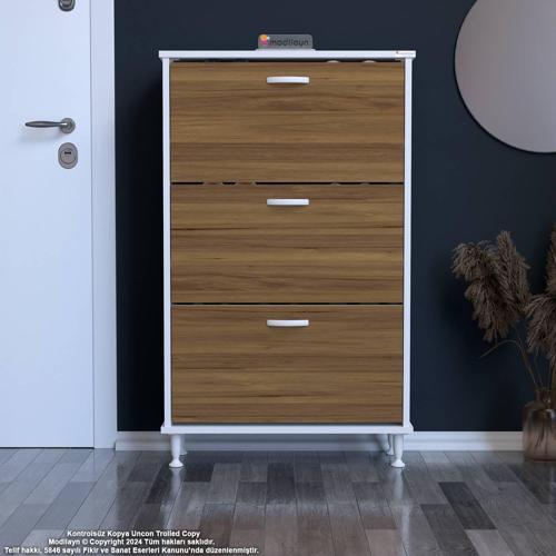 VARBİ Antre Hol 52 x 119 x 25, 5 cm lik 3 Düşer Kapak 6 Göz Raf Bölmeli Ayakkabılık