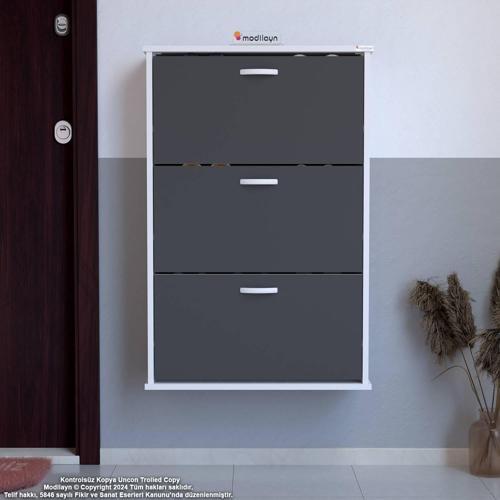 VARBİ Asma Kapı Önü 52 x 107 x 25,5 cm’ lik 3 Düşer Kapak 6 Göz Bölmeli Ayakkabılık