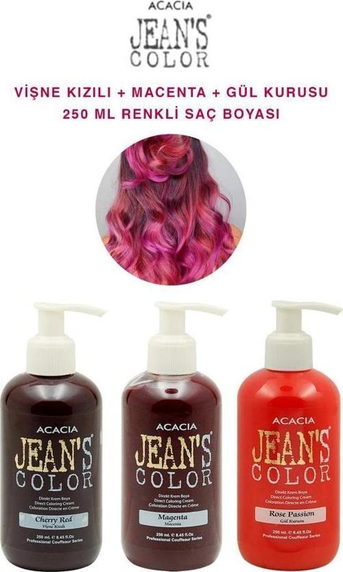 Jeans Color Su Bazlı Saç Boyası Vişne Kızılı-Macenta-Gül Kurusu SET