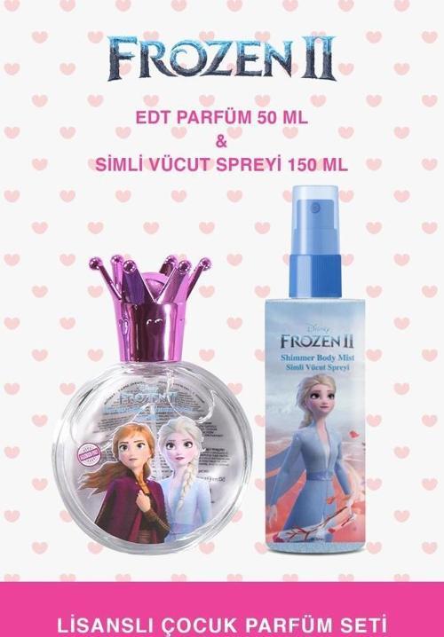 Frozen II Kız Çocuk Parfüm ve Simli Vücut Spreyi Parfüm Seti