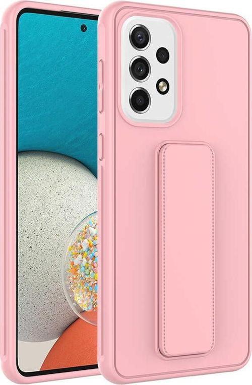Samsung Galaxy A52S Kapak Standlı El Tutacaklı Silikon Kılıf - Pembe