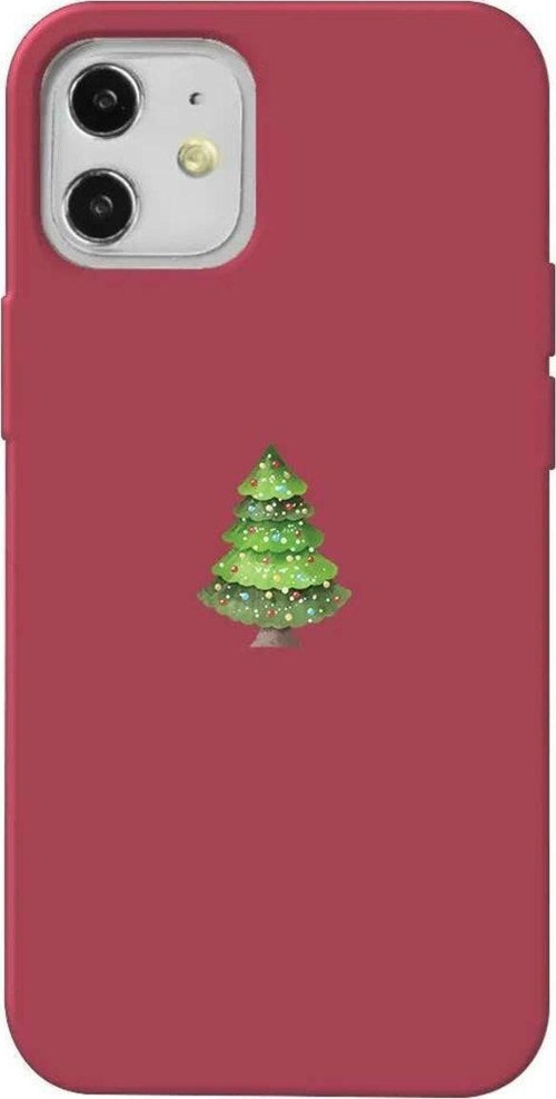 Iphone 12 Bordo Renkli Silikon Telefon Kilifi - Mini Xmas Tree