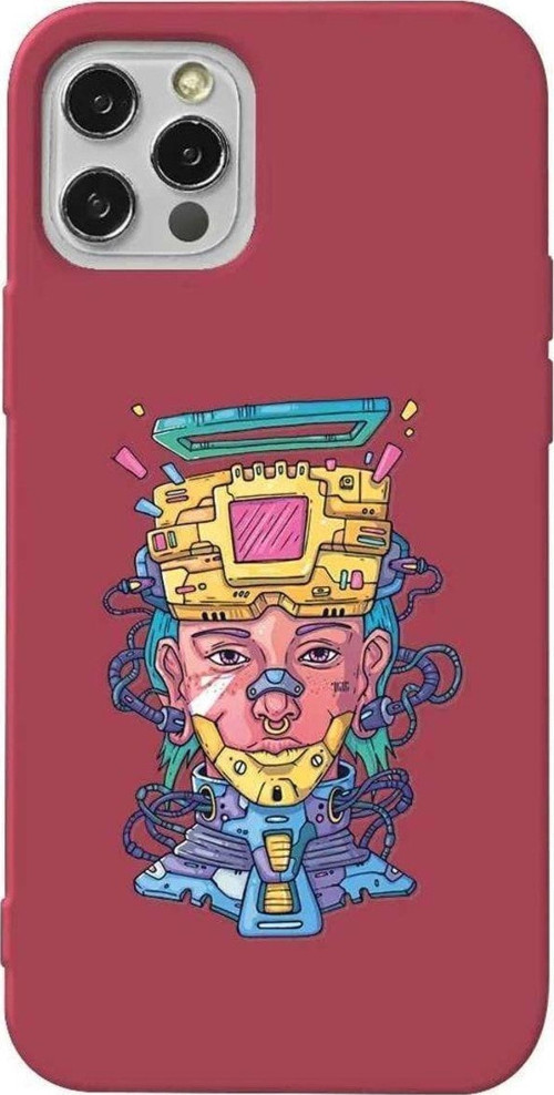 Iphone 12 Pro Max Bordo Renkli Silikon Telefon Kilifi - Cyberpunk