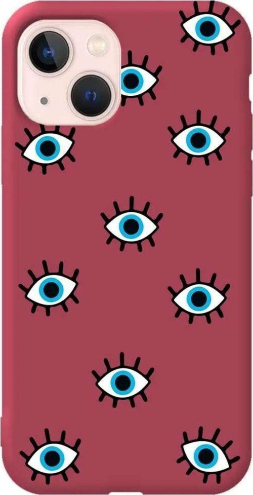 Iphone 13 Bordo Renkli Silikon Telefon Kilifi - Mavi Gozler