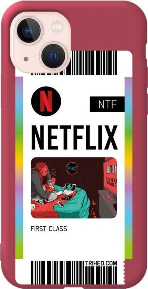 Iphone 13 Bordo Renkli Silikon Telefon Kilifi - Netflix Bileti