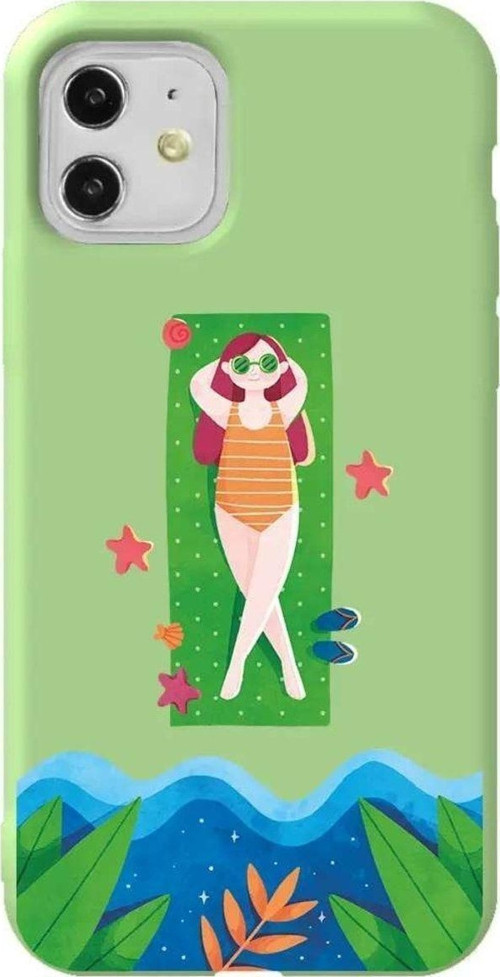 Iphone 11 Açik Yesil Renkli Silikon Telefon Kilifi - Plajda Uzanmak