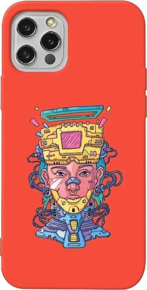 Iphone 12 Pro Turuncu Renkli Silikon Telefon Kilifi - Cyberpunk