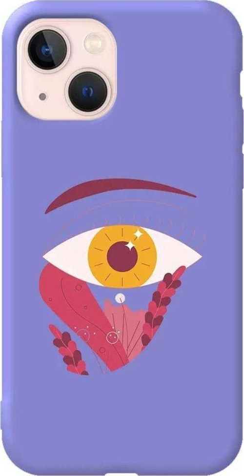 Iphone 14 Plus Lila Renkli Silikon Telefon Kilifi - Sari Göz