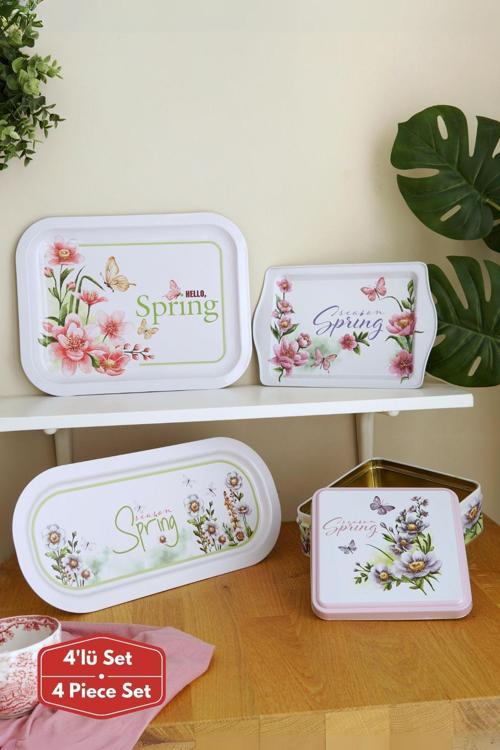 4'Lü Tepsi Ve Saklama Kabı Seti, Spring White