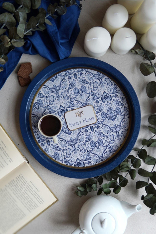 Ee197-7N Azulejos Sweet Home Desenli Yuvarlak Tepsi 32 Cm