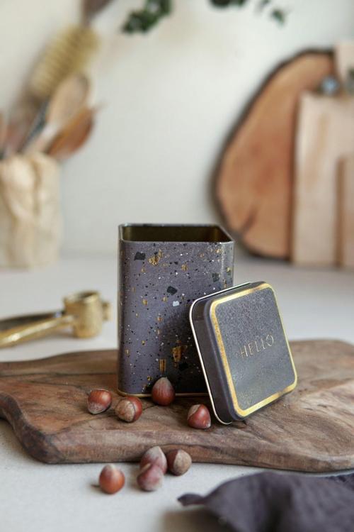 Er008-8G Terrazo Brown Desenli Kare Metal Saklama Kabı 8X8 Cm