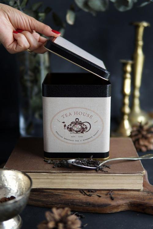 Er024-8F Azura Tea Desenli Kare Metal Saklama Kabı 12X12 Cm