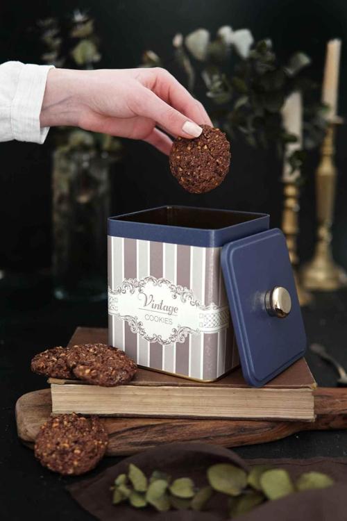 Er023-5J Elegance Cookies Desenli Kare Metal Saklama Kabı 12X12 Cm