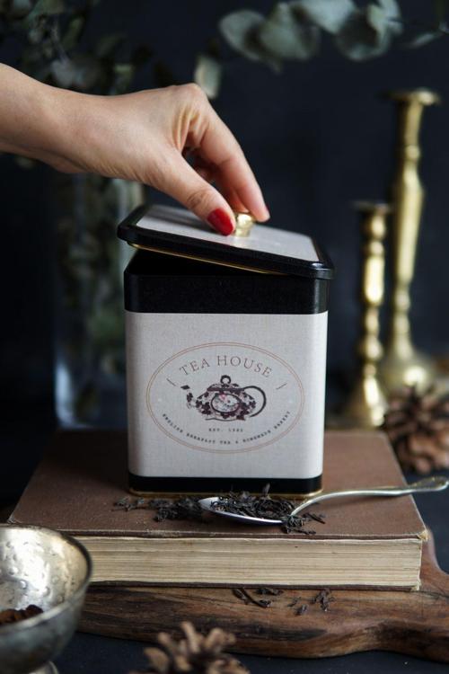 Er023-8F Azura Tea Desenli Kare Metal Saklama Kabı 12X12 Cm