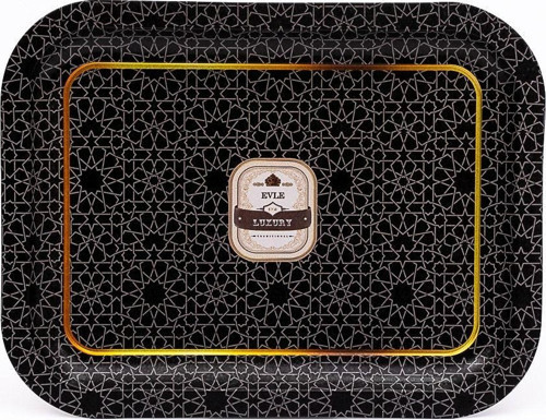 Trellis Desenli Metal Tepsi - Çay Kahve Tepsisi - Sunum Tepsisi 23 Cm X 31 Cm Ee161-V2
