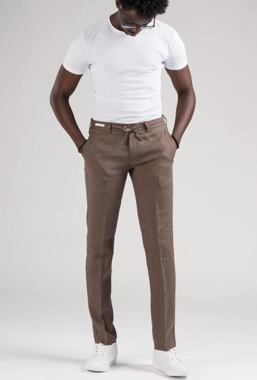 Slimfit Beli Lastikli ve İplikli %100 Linen Ham Keten Jogger Pantolon