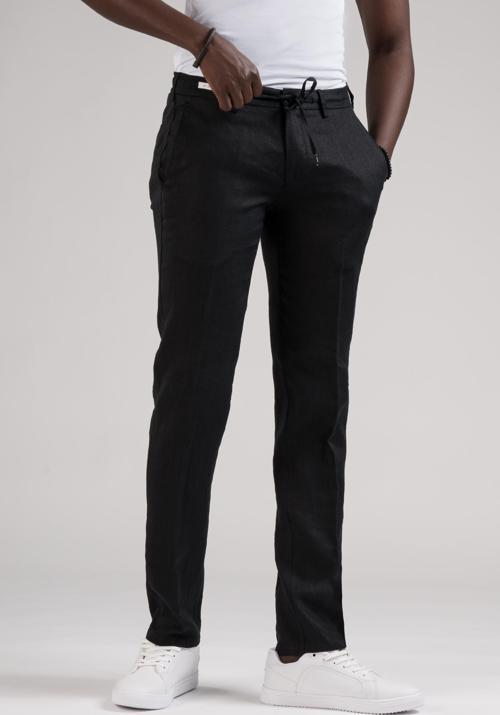 Slimfit Beli Lastikli ve İplikli %100 Linen Ham Keten Jogger Pantolon