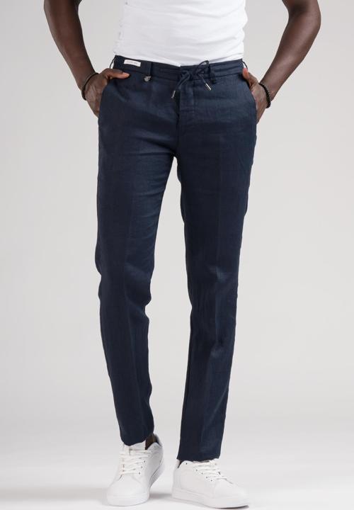 Slimfit Beli Lastikli ve İplikli %100 Linen Ham Keten Jogger Pantolon