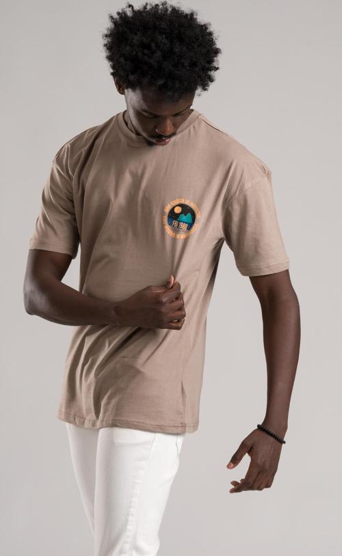 FBI Yarım Oversize (Hafif Bol Kesim) Arkası Baskılı Pamuklu T-shirt