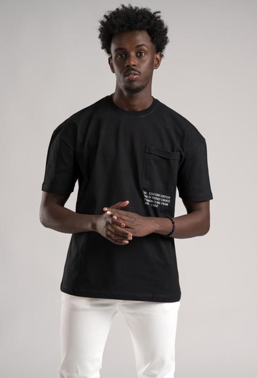 FBI Yarım Oversize (Hafif Bol Kesim) Bisiklet Yaka Cepli Pamuklu T-shirt