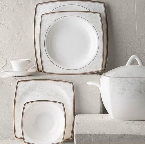 Fine Bone 584 85 Parça Kare Porselen Yemek Takımı