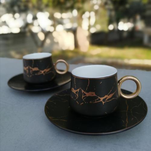 Mermer 6 Kişilik Kahve Fincan Takımı Siyah TR1605